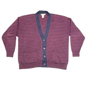 Vintage Brooks Brothers 1980's Striped Cardigan Medium Red Navy 100% Cotton GUC‎